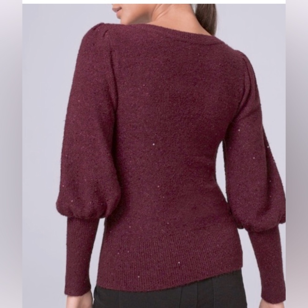 White House Black Market Textured V-Neck Pullover Sequin Sweater